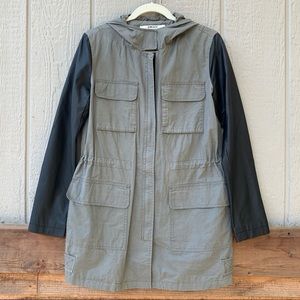 DKNY mixed media color block full zip lightweight trench coat jacket